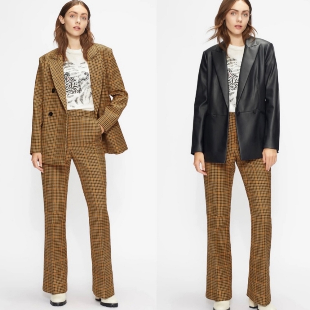 NWT TED BAKER London Eeliset High Waist Rise Flare Trousers In Houndstooth 8